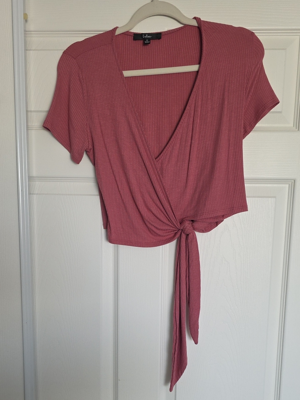 Lulu's Rose Mauve Ribbed Tie-Front Crop Top